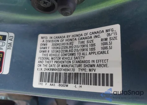 2015 Honda Cr-V Lx from USA, damaged, VIN 2HKRM4H30FH694170